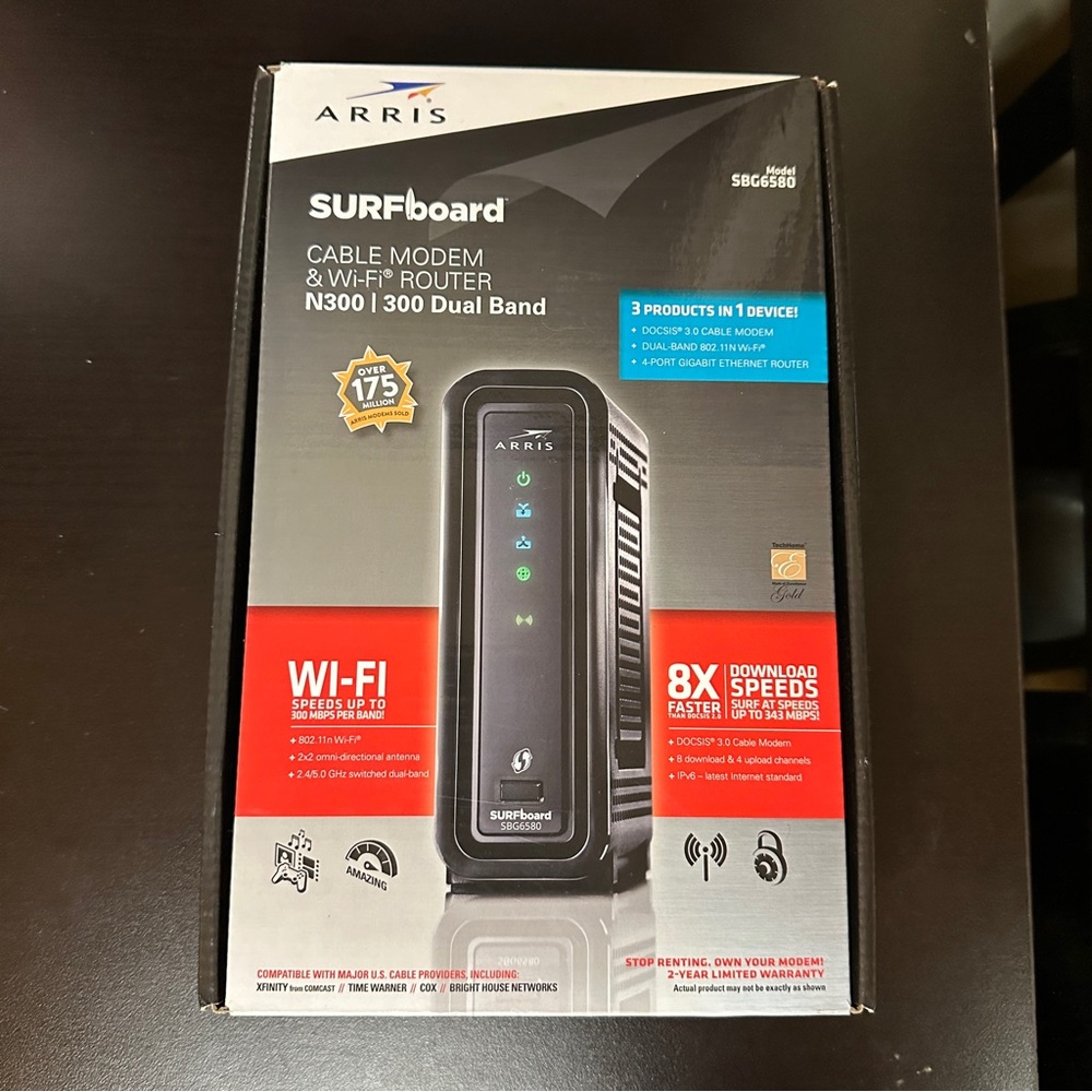 Arris SURFboard Cable Modem & Wifi Router Model SBG6580 N300 Motorola